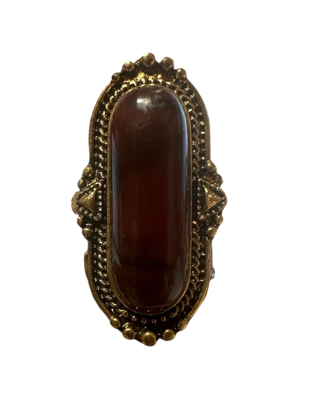 Vintage-Inspired Brown Stone Gold-Tone Statement Ring